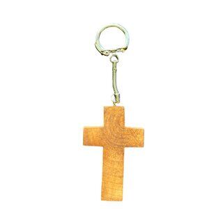 Handmade Wooden Cross Keychain Men Women Religious #1